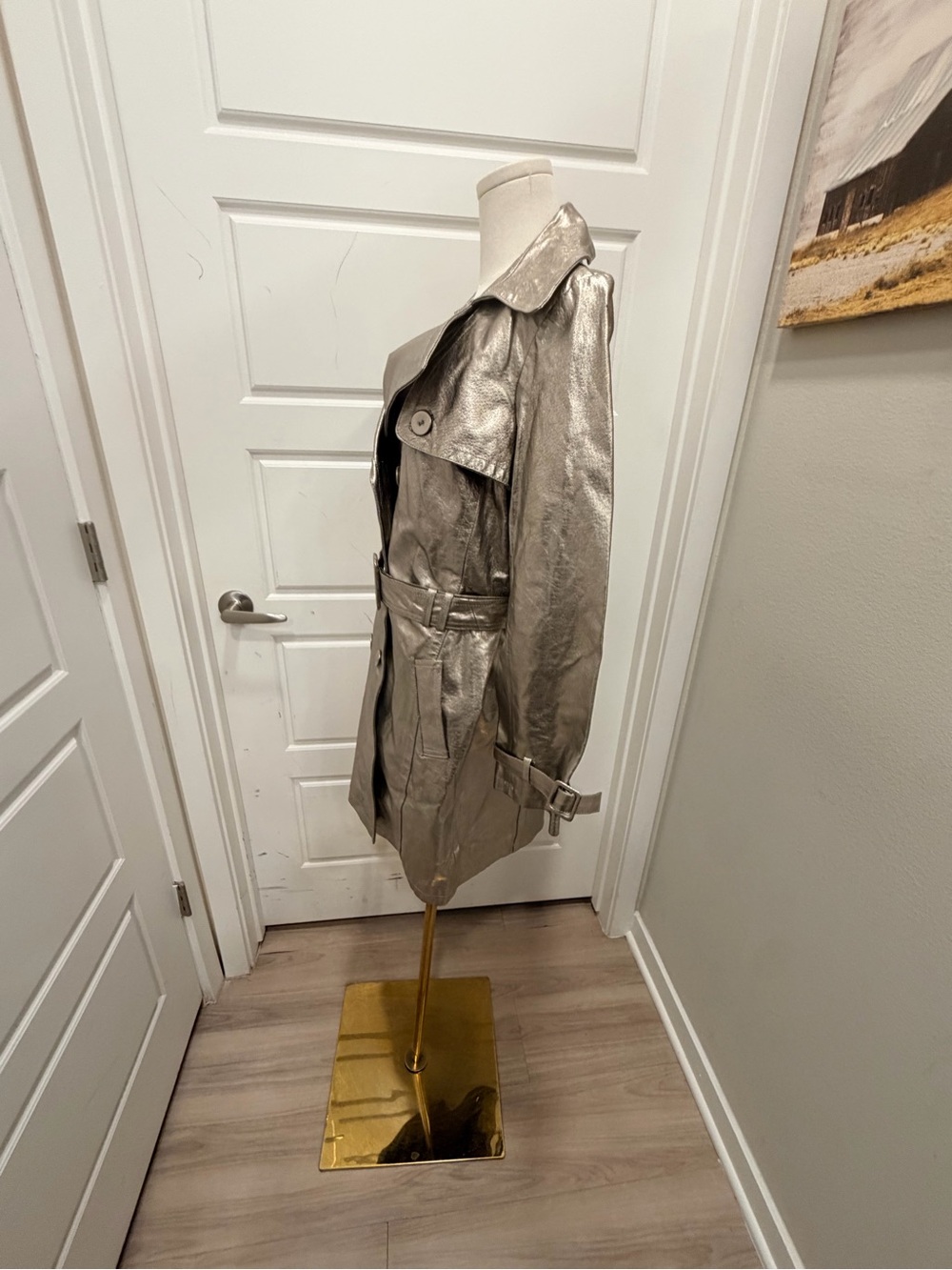 Newport News Metallic Leather Silver Trench Coat with Belt NWT - Picture 8 of 14